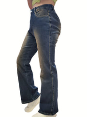  Butterfly Print Flared Leg Jeans With Pockets