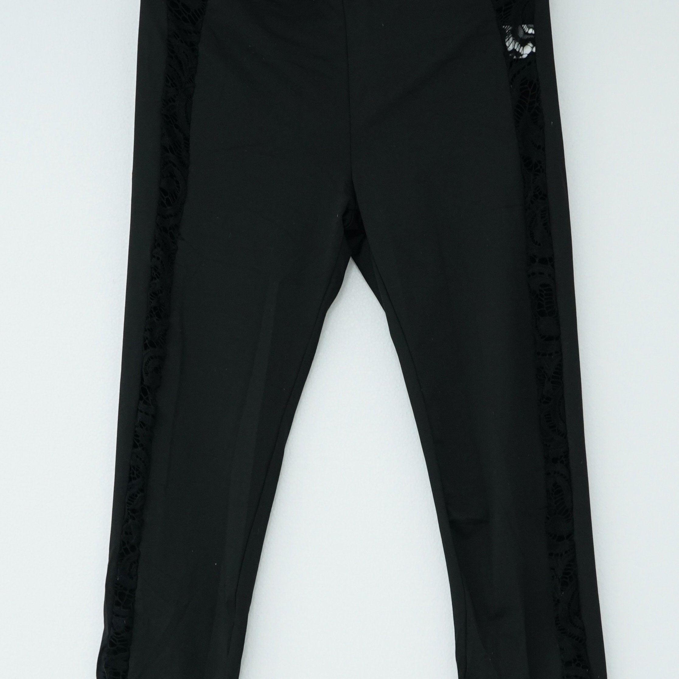 Contrast Lace High Waist Pants Casual Slim Long Length Pants