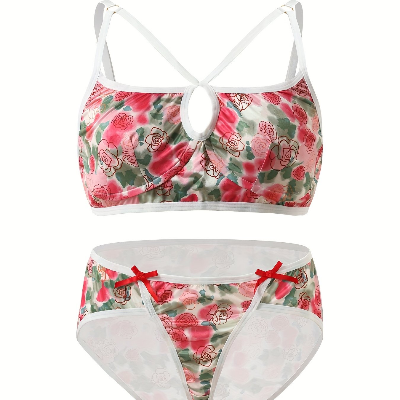  Tie Dye Rose Print Bra & Underwear Set Vintage Boho Lingerie