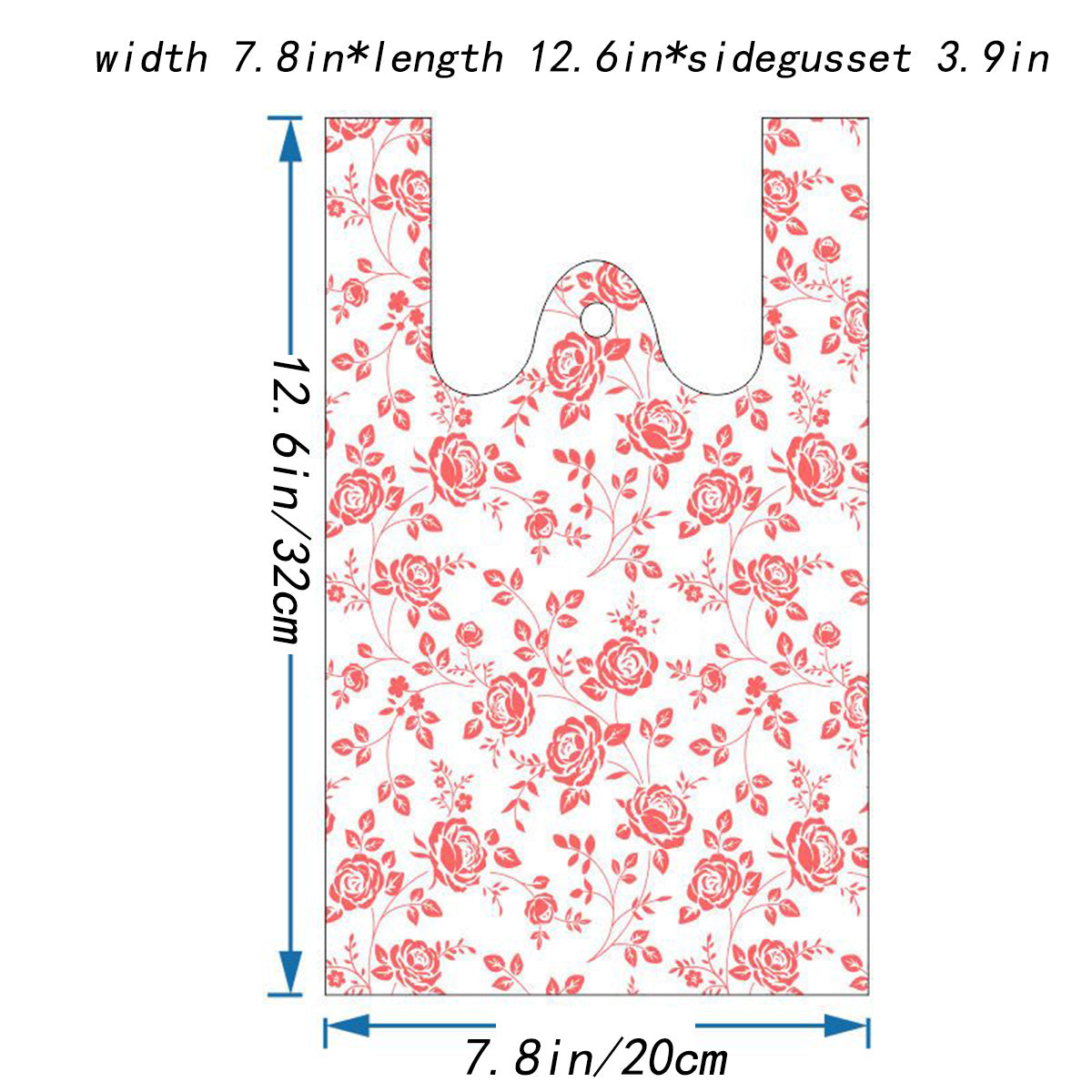 50pcs Rose Pattern Shopping Bags for Fruit, Food, Bread, Salad