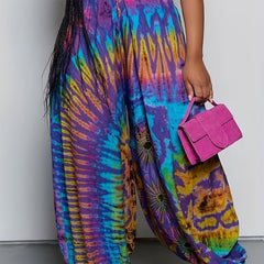  Tie Dye High Rise Drawstring Loose Carrot Pants