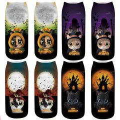 4 Pairs 3D Cat Print Socks Comfy & Halloween Low Cut Socks