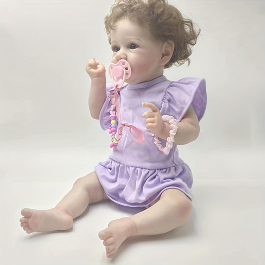 55 Purple Dress Plastic Doll Reborn Doll for Birthday Christmas