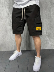 Men's Comfy Cargo Shorts Smile Solid Stretch Elastic Waist Drawstring Shorts