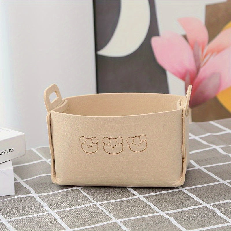Bear Felt Storage Basket Desktop Storage Box Foldable Storage Basket