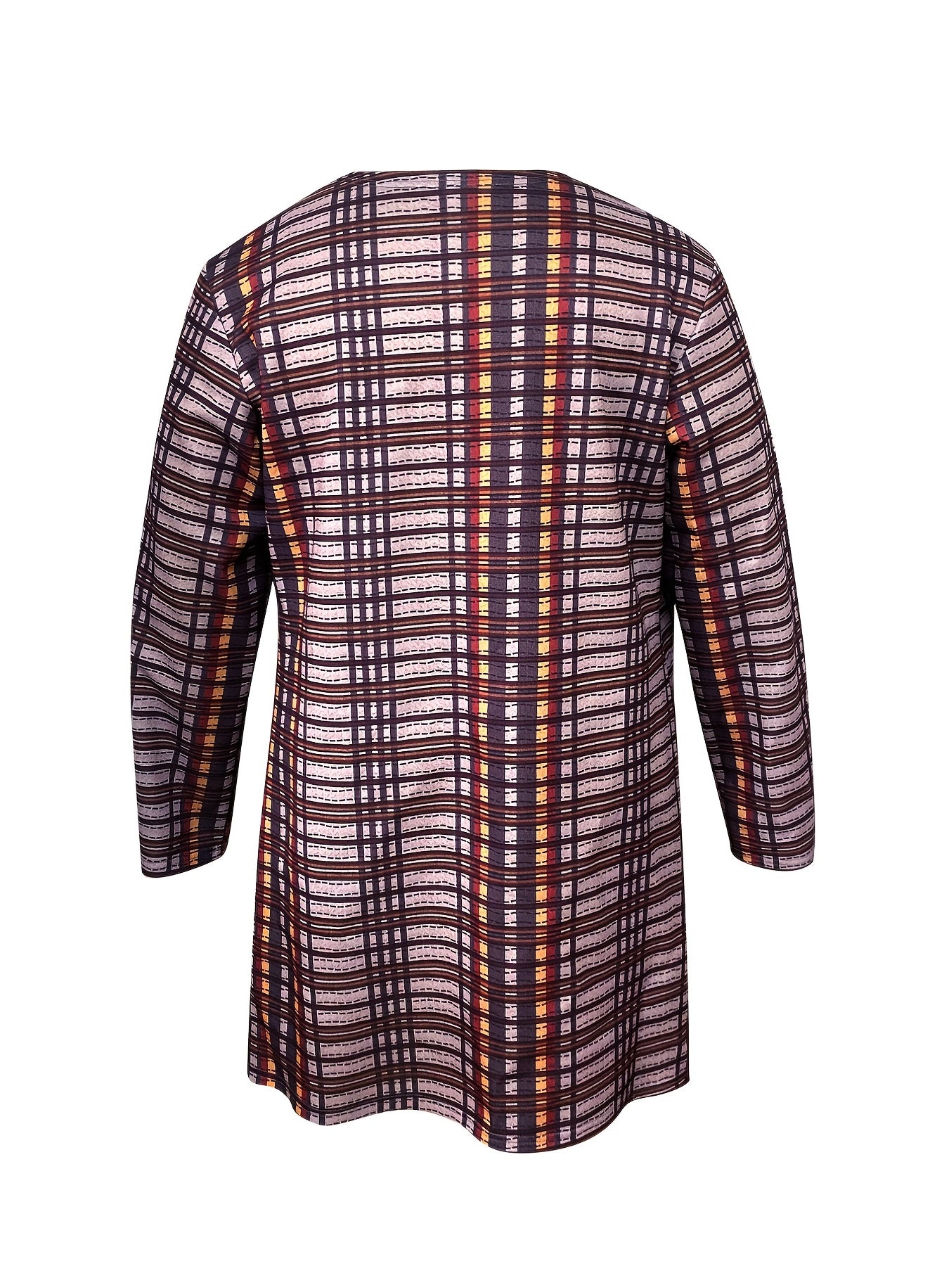  Plaid Print Long Sleeve Open Front Cardigan