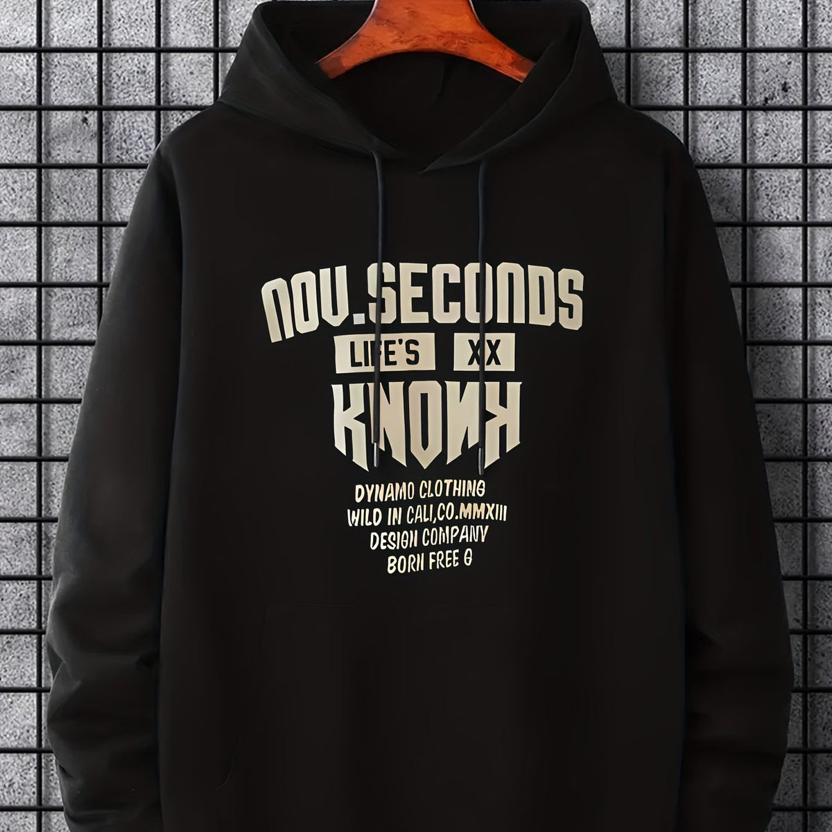 Men's Letter Print Hoodie Casual Breathable Drawstring Hooded Sweatshirt