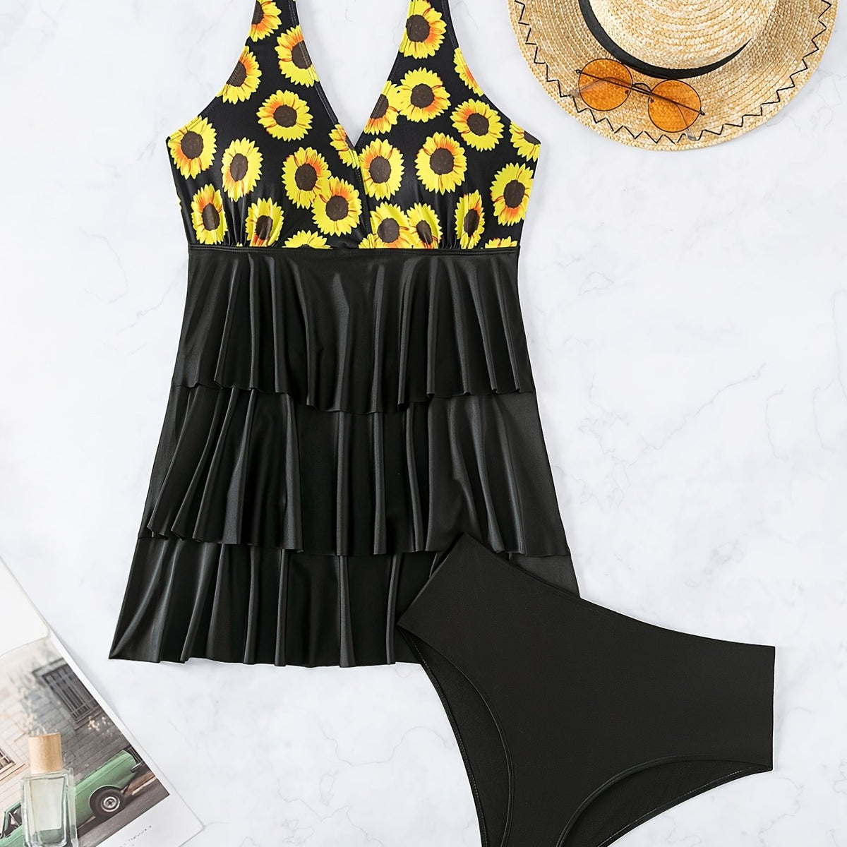  Sunflower Print Swimsuit Set Women's 2 Piece