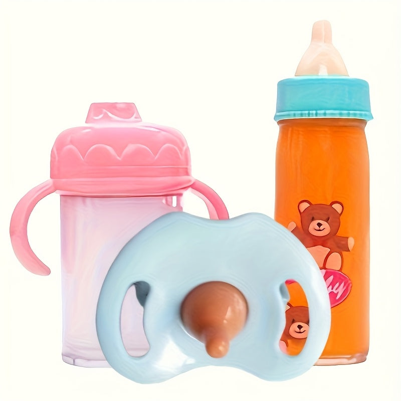 Mini Doll Toy Accessories Set: Bottle, Cup, Plate, Fork & Spoon