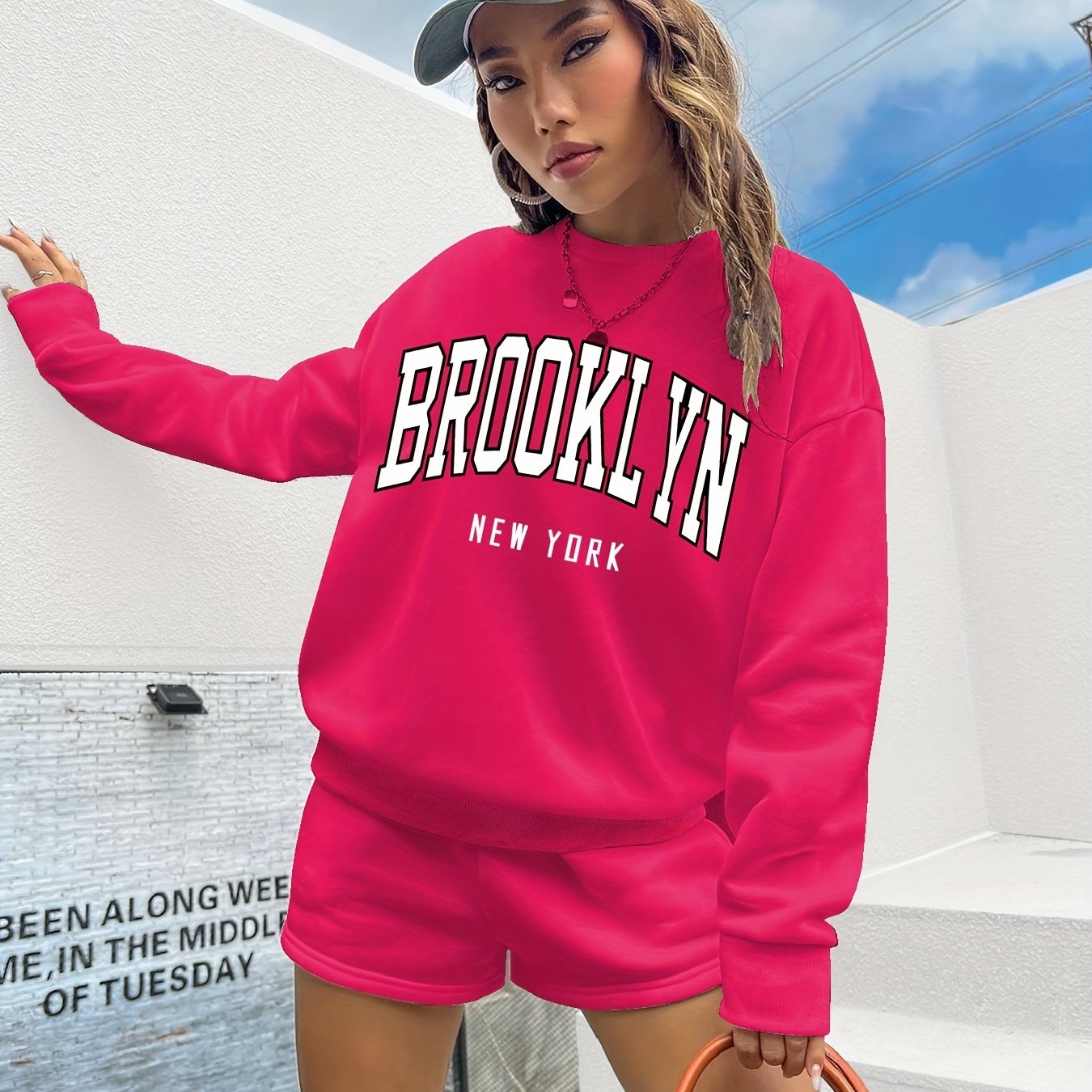 Casual Two-piece Set Long Sleeve Pullover & Shorts Outfit Women's Clothing