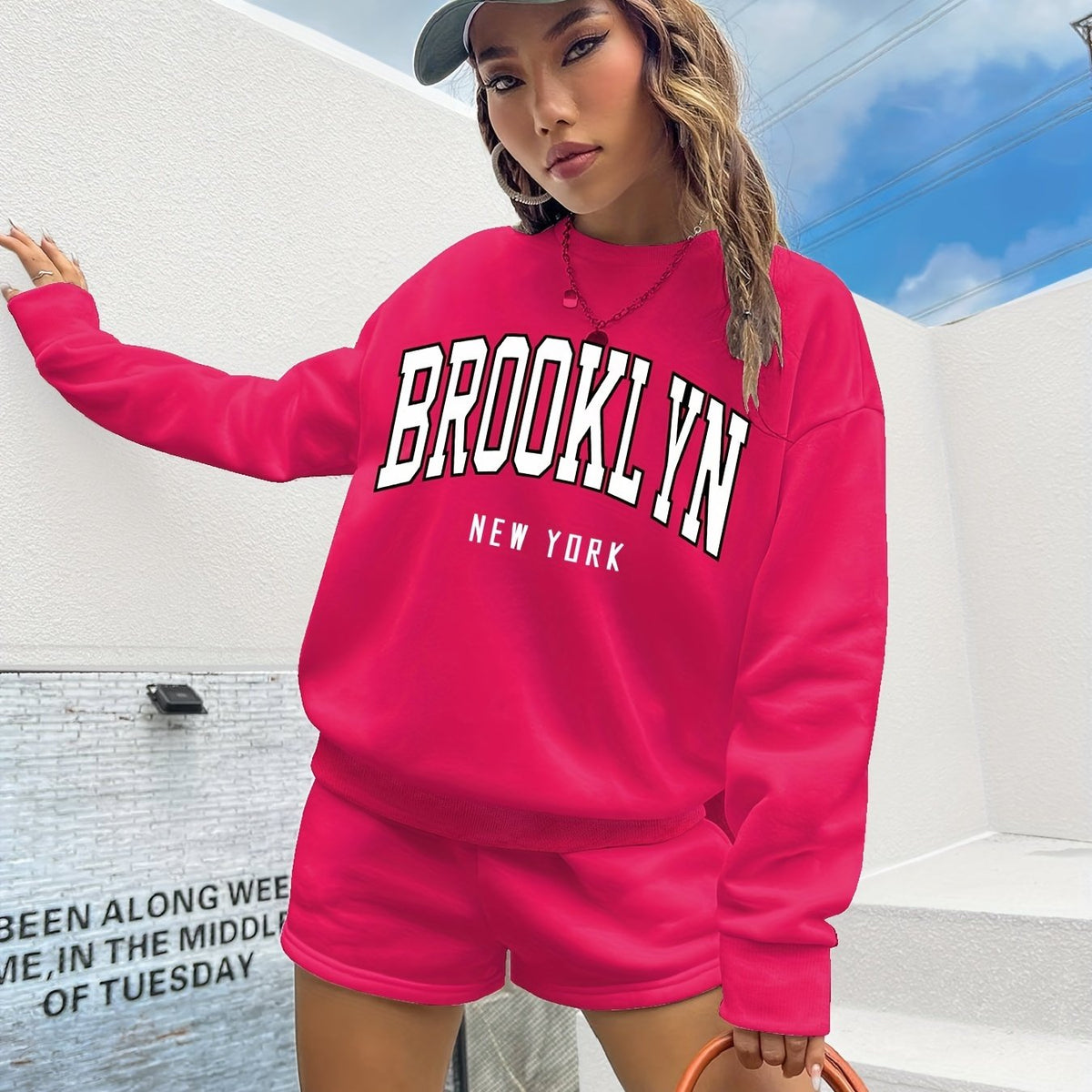Casual Two-piece Set Long Sleeve Pullover & Shorts Outfit Women's Clothing