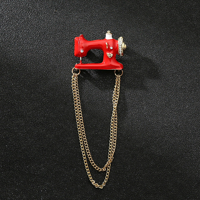 Sewing Machine Tassel Brooch Men's Chain Suit Personality Accessories
