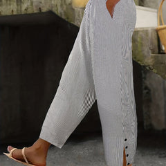  Stripe Print Crop Trousers with Pockets