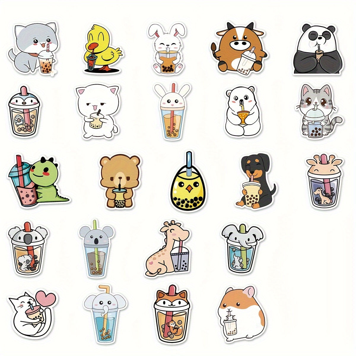 50pc Cute Milk Tea Pattern Waterproof Stickers for Water Bottles & Laptops