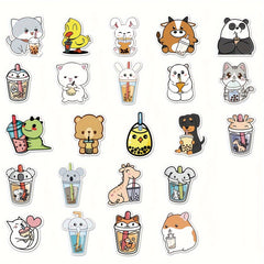 50pc Cute Milk Tea Pattern Waterproof Stickers for Water Bottles & Laptops