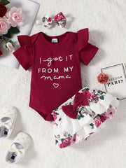 Cute 3-Piece Baby Girl Outfit: 'Mama's Girl' Onesie, Floral Shorts