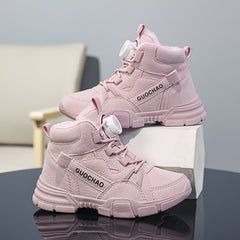 Boy's High Top Boots With Rotating Buckle Warm Plush Lining Winter