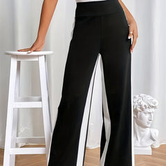  Colorblock Elastic High Rise Wide Leg Trousers