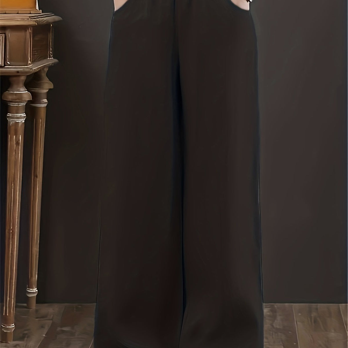  Solid High Rise Loose Fit Trousers With Pockets