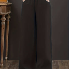  Solid High Rise Loose Fit Trousers With Pockets