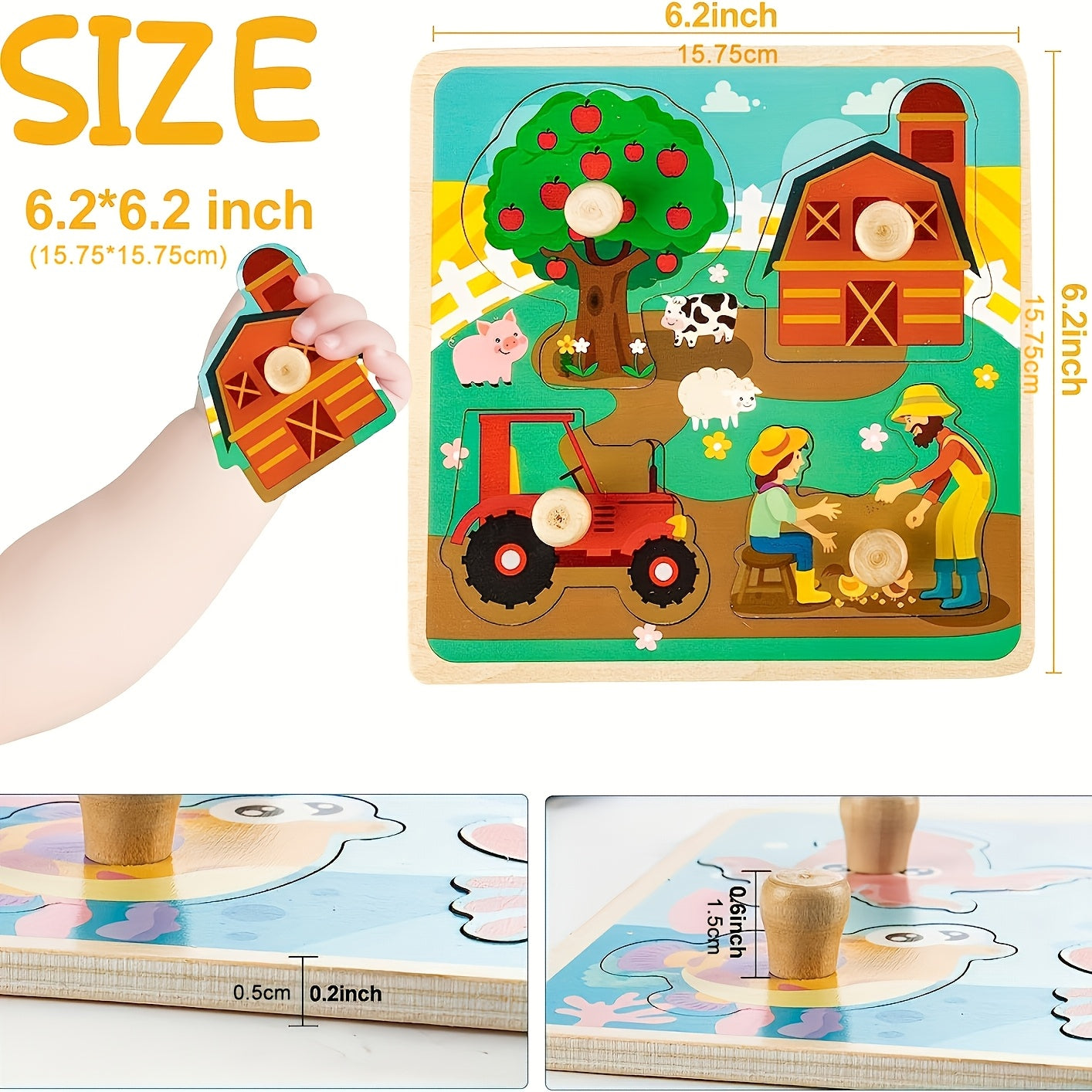 Wooden Peg Puzzle for 1 Year Olds - Educational Preschool Toy