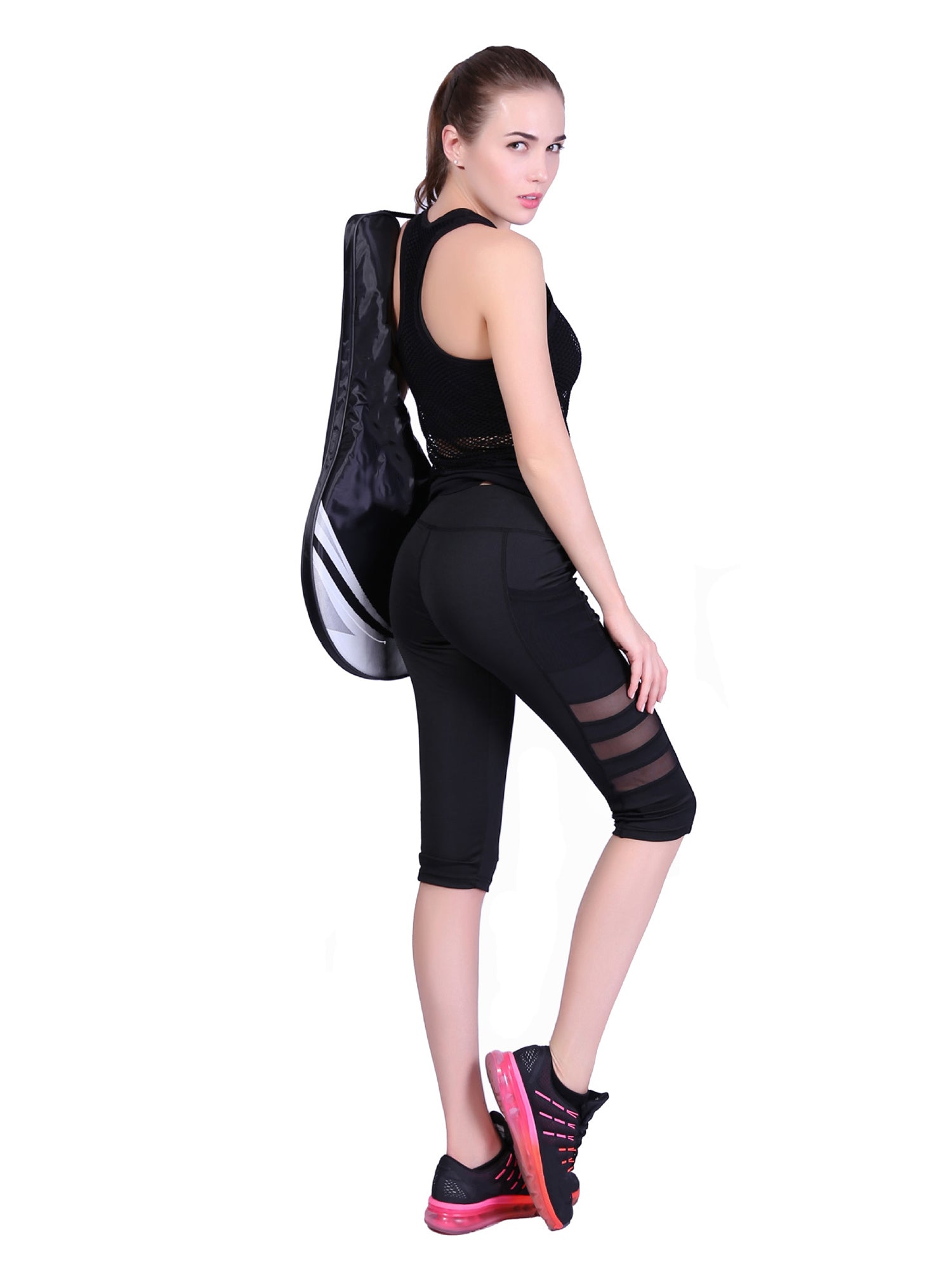 Mesh Panel High Waist Yoga Leggings with Pocket