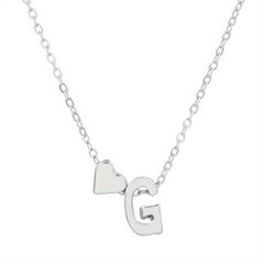 Silver Love 26 Letter Necklace With Heart Pendant Clavicle Chain