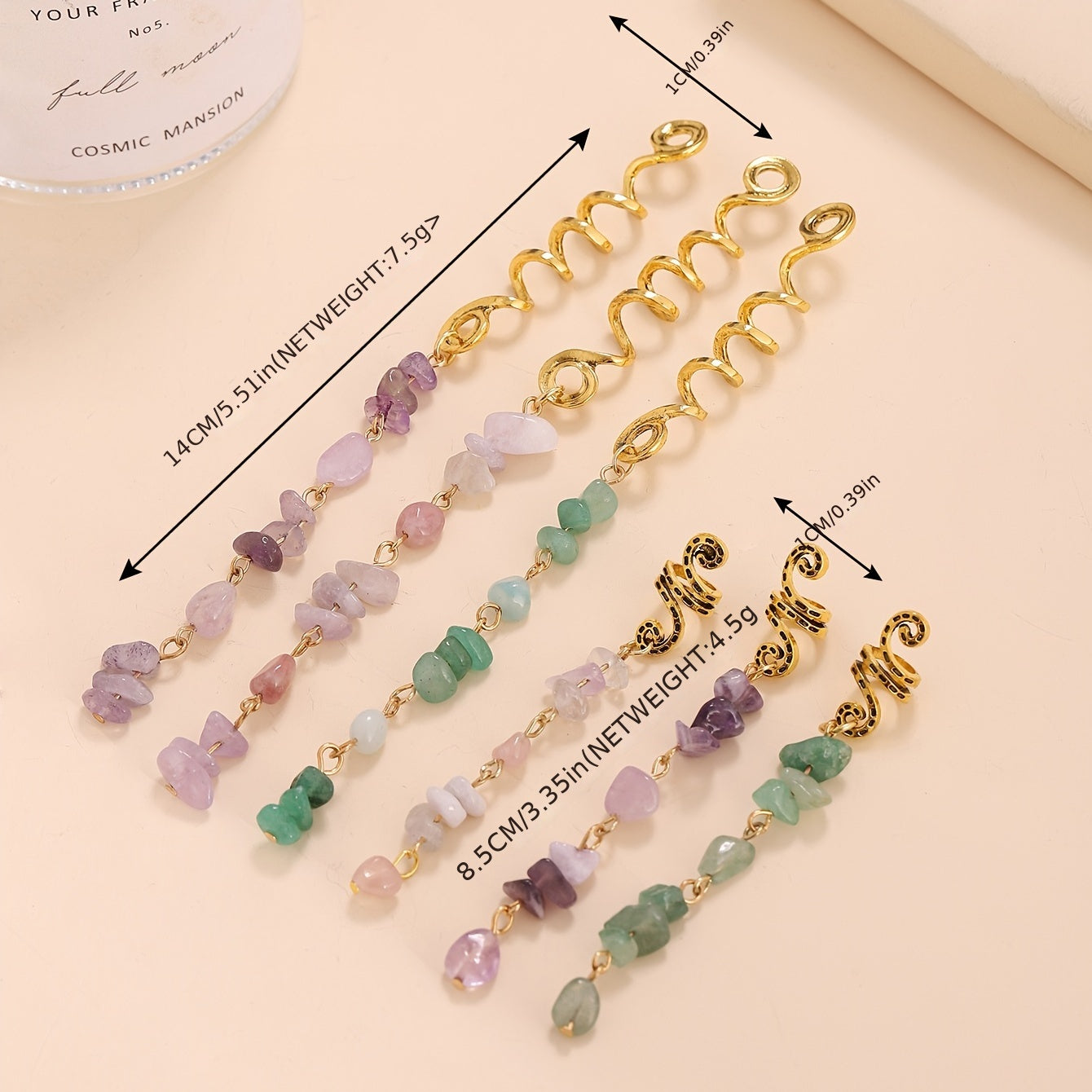 Braided Hair Rope Crystal Stone Pendant Boho Style Hair Clip