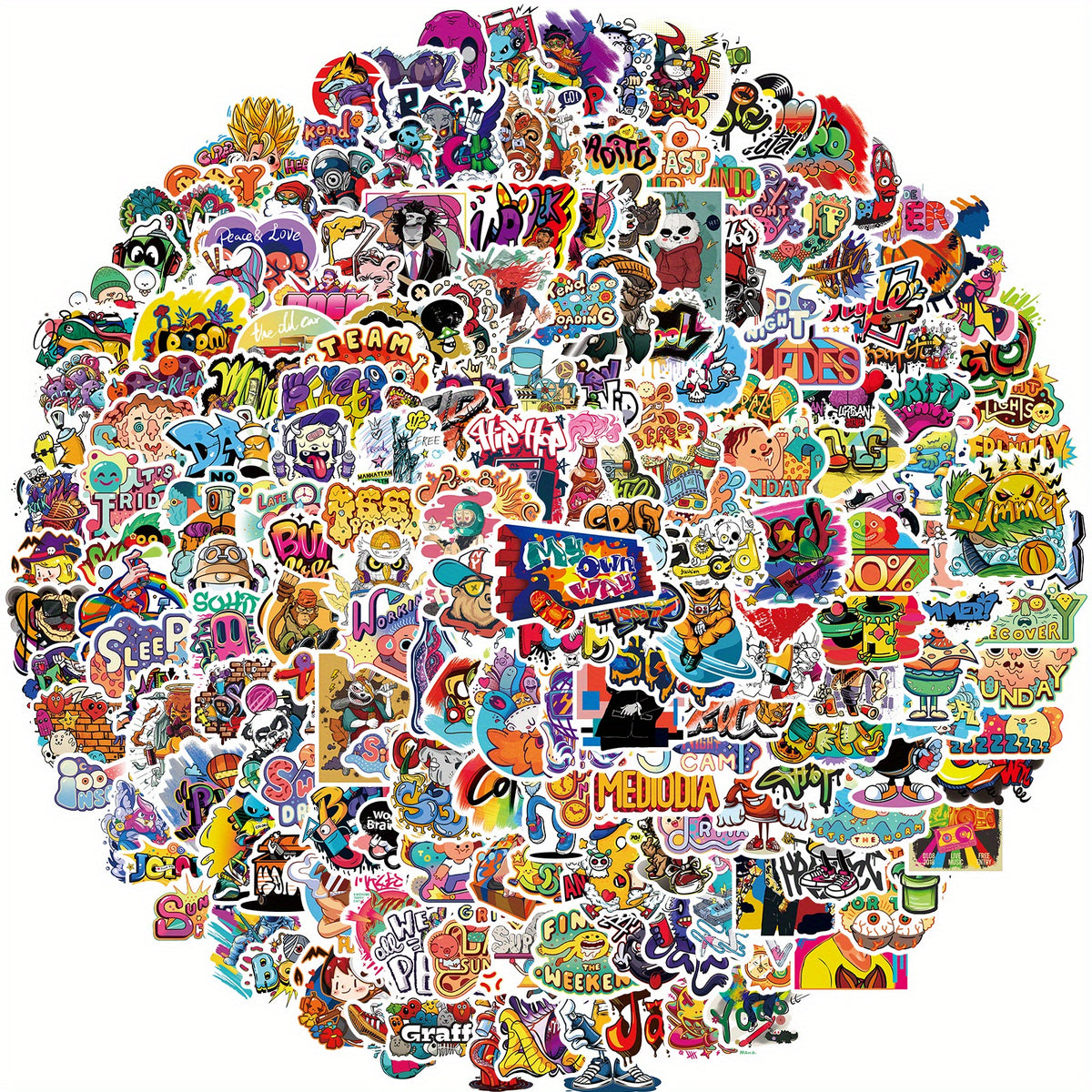 200pcs Graffiti Cartoon Vinyl Waterproof Stickers For Water Bottle Laptop Phone