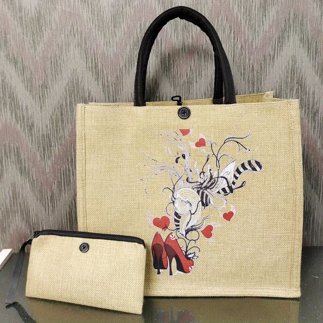 Canvas Tote Bag with Clutch - Casual Commuter Bag