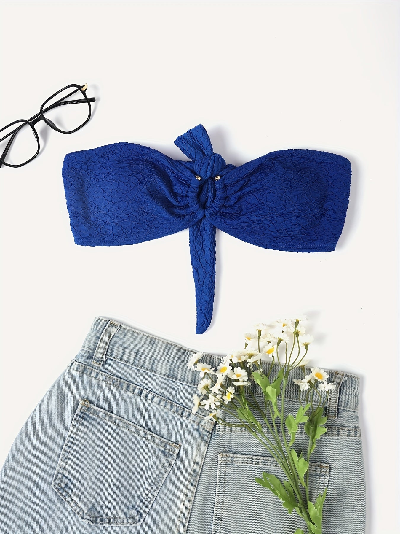 Solid Bandeau Tie Back Bikini Top