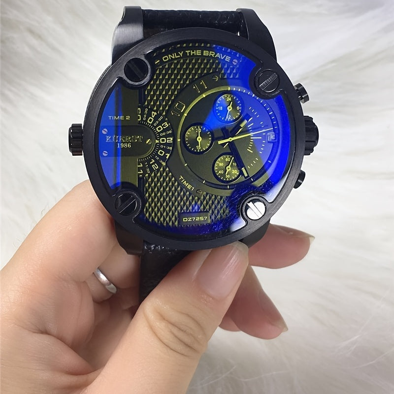 KUERST Dual Time Zone Large Dial Quartz Watch Waterproof Sports Watch