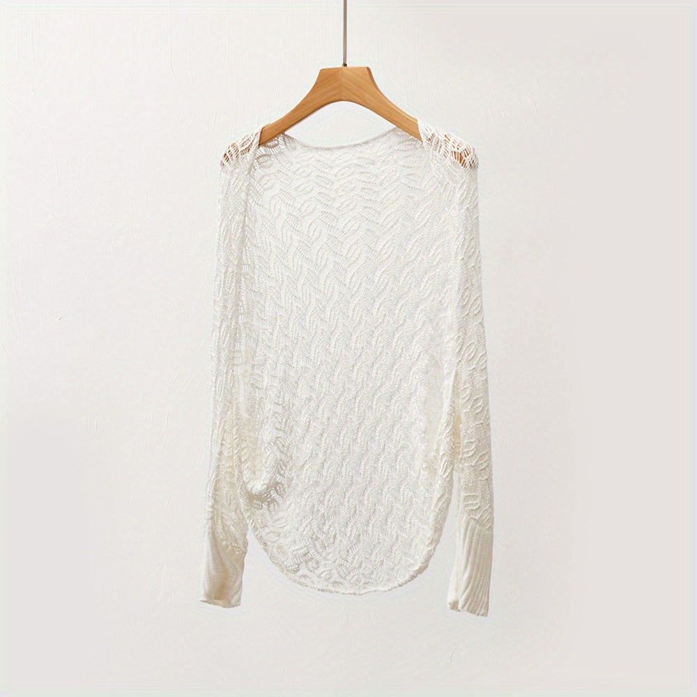 Hollow Out Knitted Shawl Long Sleeve Casual Cape Wraps for Women