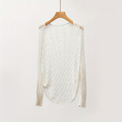 Hollow Out Knitted Shawl Long Sleeve Casual Cape Wraps for Women