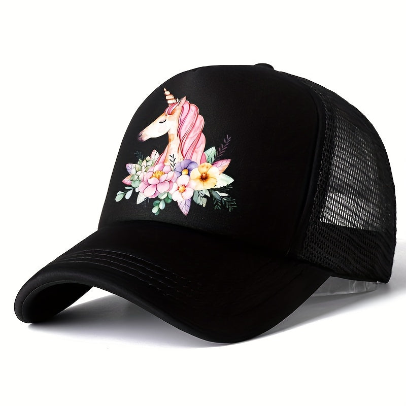 Unicorn Printed Baseball Cap Mesh Sun Hat Lightweight Trucker Hats Women
