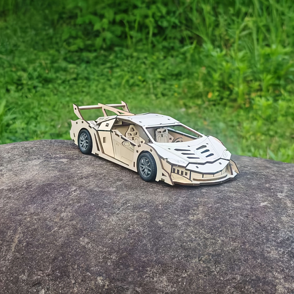 3D Wooden Race Car Model Kit Mechanical Puzzle DIY Sports Car Gift