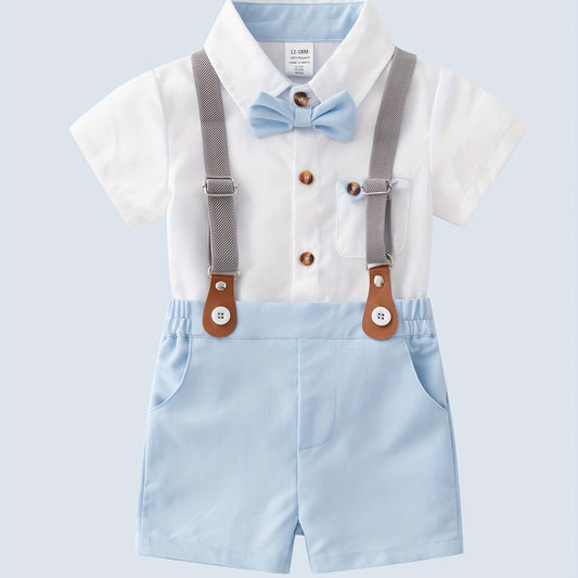 Baby Boy Gentleman Style 2-Piece Set Bow Tie & Suspender Shorts