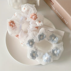 2pcs Flower Pattern Scrunchie Hair Tie Non Slip Ponytail Holder Elastic Hair Acc