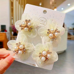 4pcs Girls Faux Pearl & Flower Hair Clip Set