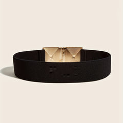 Spiral Square Buckle Elastic Belt Wide Waistband for Women