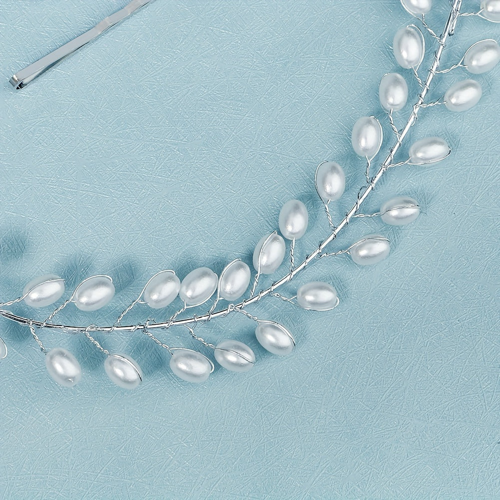 Faux Pearl Decor Hair Clip Headband Bridal Wedding Headwear Hair Accessory