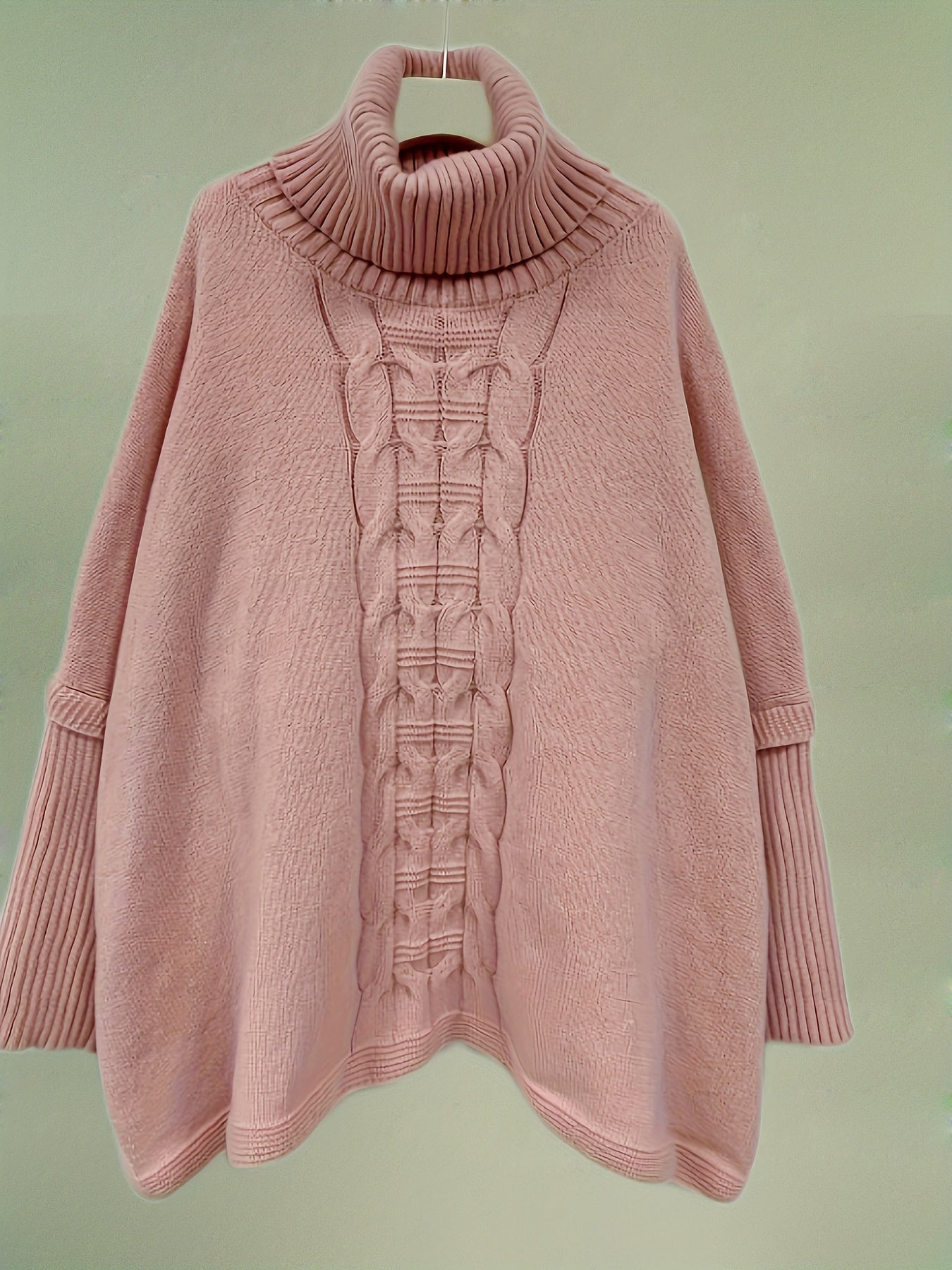  Casual Sweater Women's Plus Solid Batwing Sleeve Turtle Neck