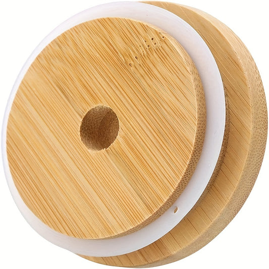 Bamboo Jar Lids with Straw Hole for Mason Jars, Leak Proof, Reusable