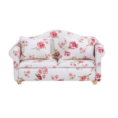 Pink Floral Sofa with Cushions for Dollhouse & Fairy Garden Decor