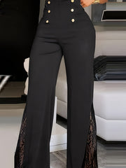  Solid Lace High Rise Flared Leg Trousers