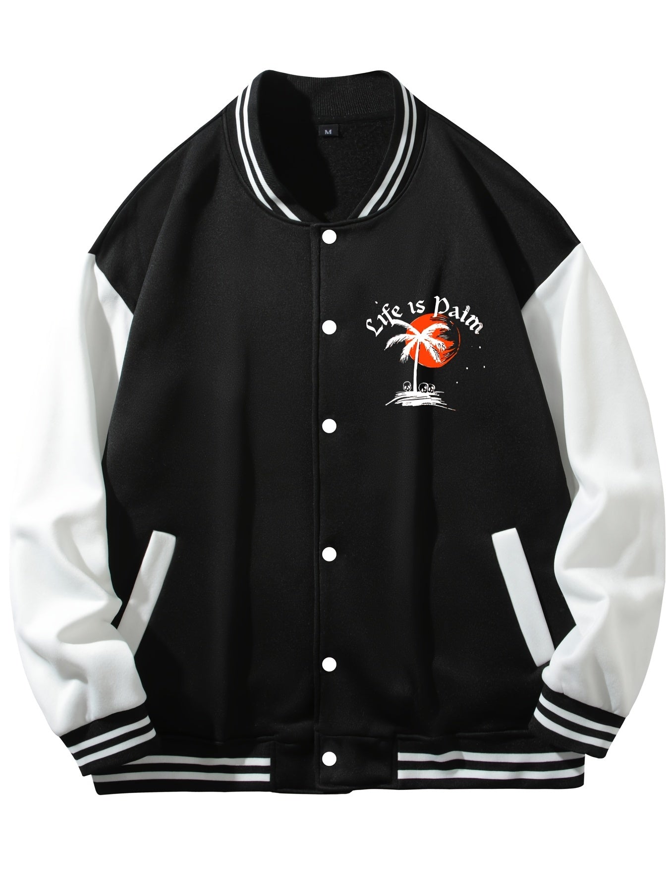 Life Is Palm Print Men's Casual Baseball Jacket
