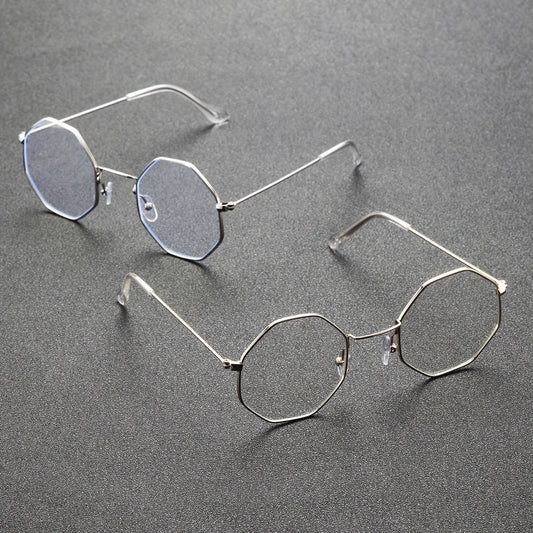 2 Pairs Men's Metal Polygonal Casual Student Copper Alloy Glasses