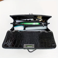 Crocodile Embossed Crossbody Bag Chain Shoulder Bag Women's Small PU Square