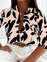  Floral Print Long Sleeve Button-Up Blouse