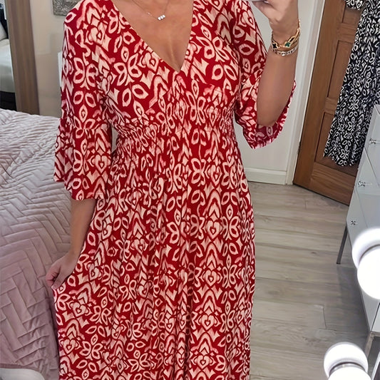 Floral Print V Neck Maxi Dress Plus Size